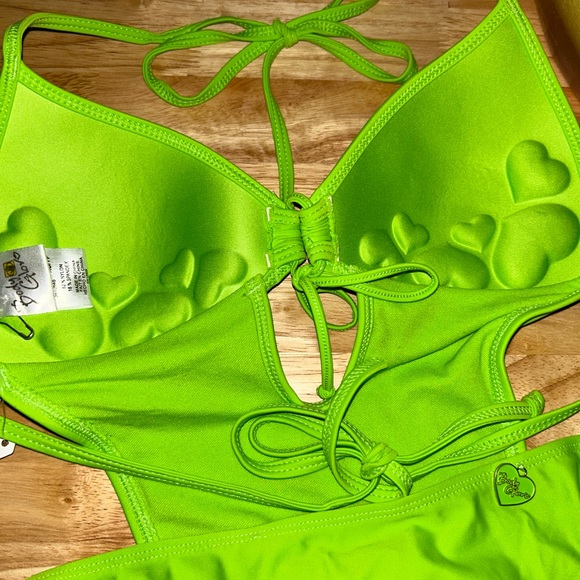 Neon green Body glove monokini 80’s style vintage sexy bikini swimsuit y2k heart - Picture 7 of 10